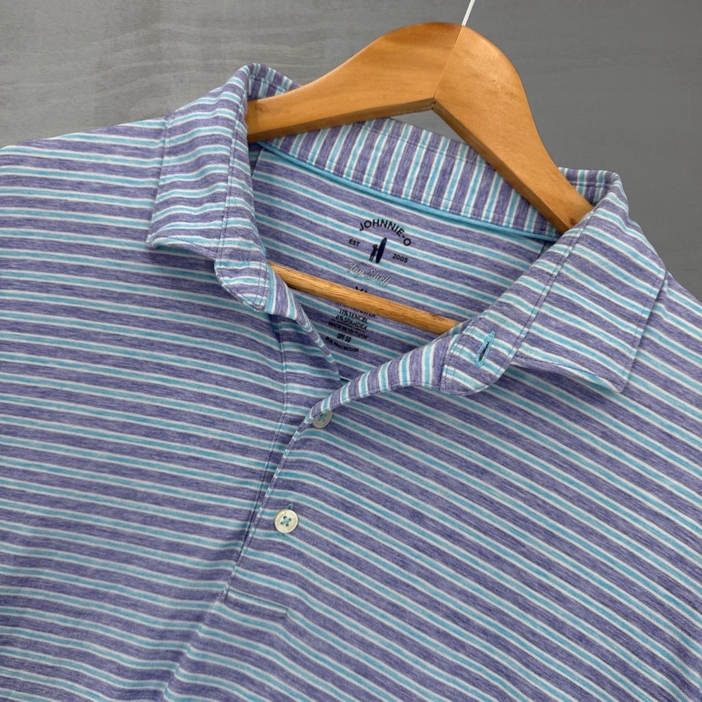 Johnnie-O Polo Shirt Purple Blue Striped Top Shelf UPF 50 XL